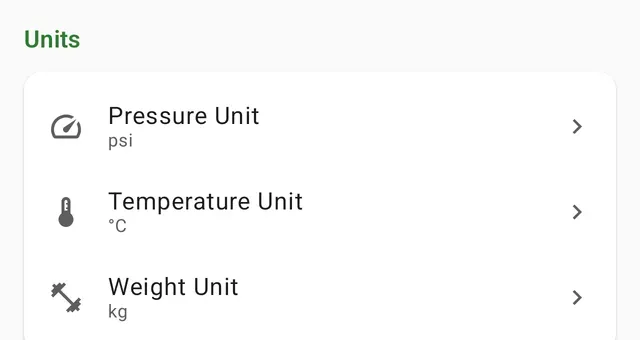 Settings → Units